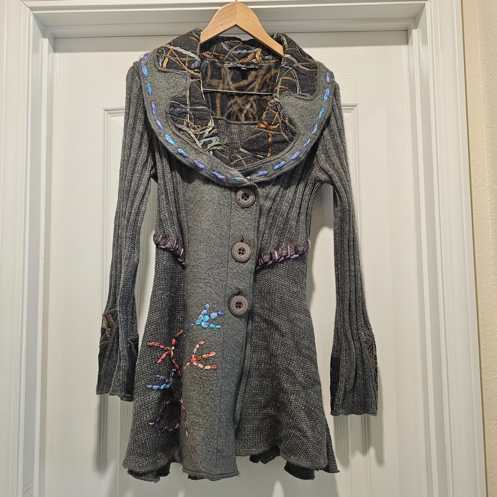 Sloni Gray Asymmetrical Boho Sweater, Women's Size Petite M